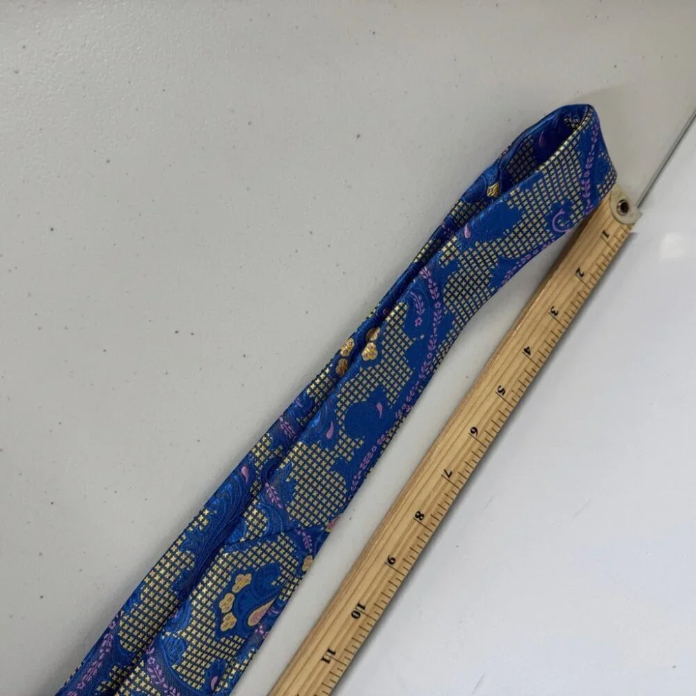 Imani Uomo Paisley Blue and Gold Men's Silk Tie Pattern Classic Designer Necktie
